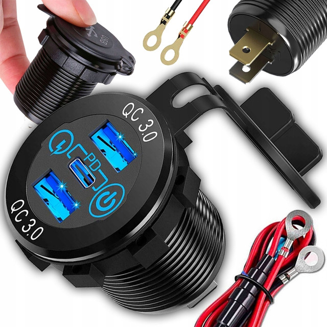 Ładowarka samochodowa LED gniazdo Alogy Mini Car Charge do motocykla zasilacz konektory Alogy 2x USB QC 3.0 + USB-C PD 60W