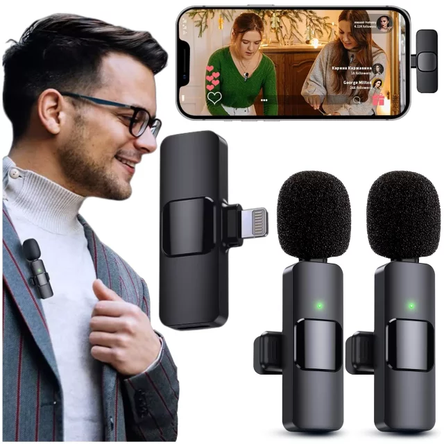 2x Alogy Lightning Wireless Lavalier Microphone for Apple iPhone iPad Small Microphones Two-Microphone Set