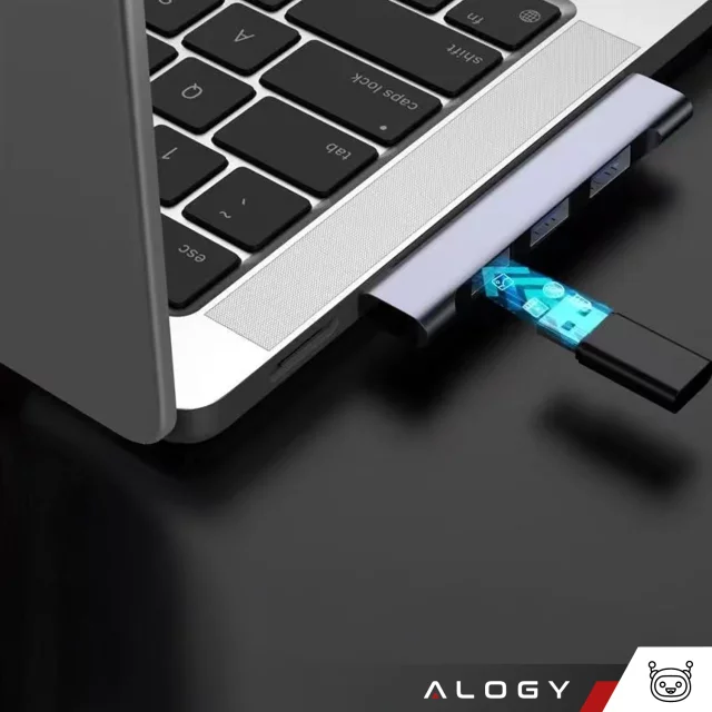 HUB splitter Alogy Adaptér pro počítačový notebook s USB-C na 3x USB-A 2.0 1x USB-A 3.0 šedý
