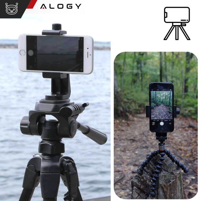 Držák telefonního adaptéru pro selfie tyč stativ 1/4 otočný o 360 univerzální Alogy černý