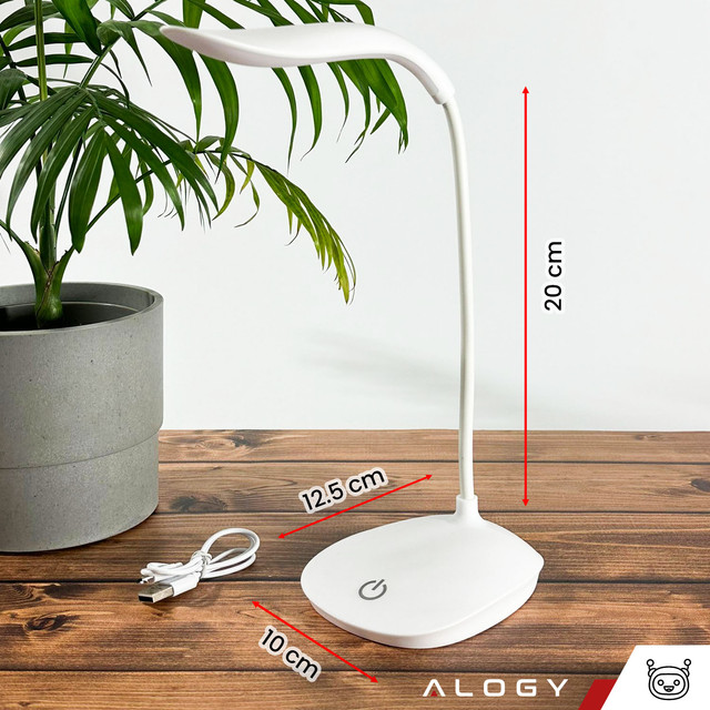 LED-Schreibtischlampe für Schreibtisch, Touch, Touch, Schule, USB, stehend, Nacht, kabellos, flexibel, Alogy, Weiß