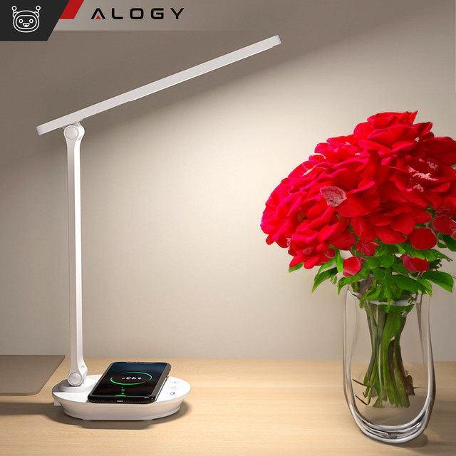 LED desk night lamp with QI 15W USB inductive charger for reading desk Timer switch Alogy Desk White