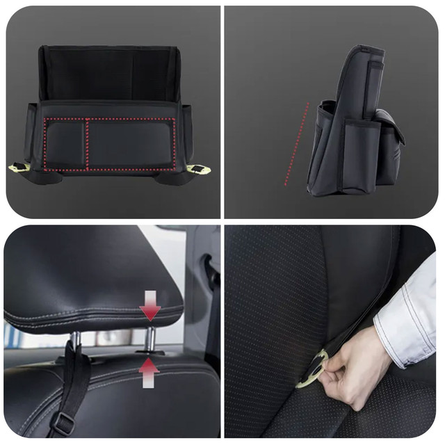 Organizér do auta do auta mezi sedadlo autosedačka Alogy Car držák na pití kapesníčky Black 2x držák na opěrku hlavy