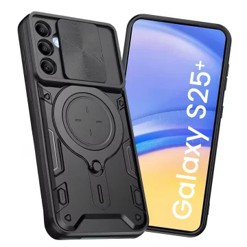 Case for Samsung Galaxy S25 Plus armored Slide Case Ring camera protection housing Alogy CamGuard Pro black