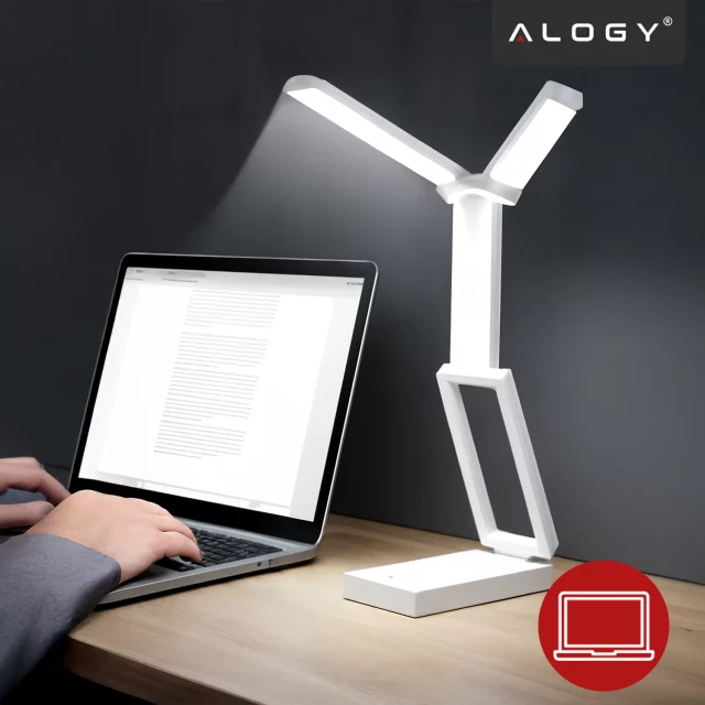 Lampa biurkowa LED 3600 mAh – regulacja natężenia i barwy światła, składana konstrukcja, zasilanie USB-C – Alogy LumiCharge Pro™ Biała