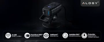 Alogy MotoCharge Pro™ Motorcycle Charger with Display, 36W PD QC 3.0 Fast Charging, USB-A and USB-C Ports, Waterproof and Rugged, Black