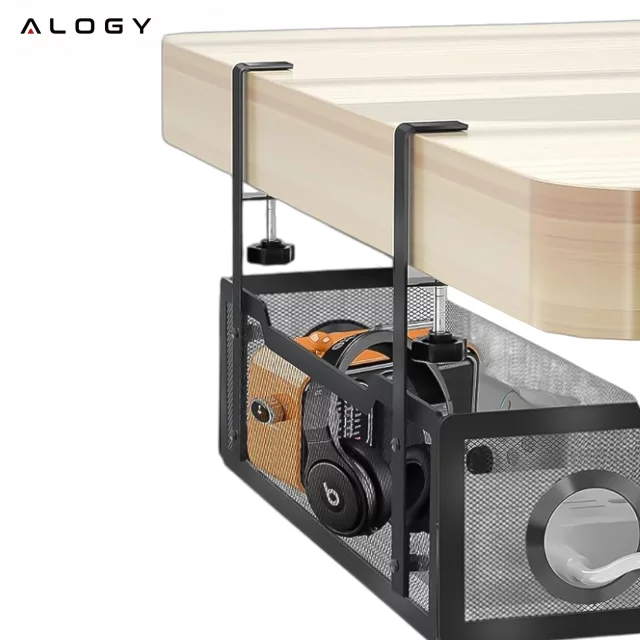 Organizer kabli pod blat półka na kable listwe przewody blat biurko biurkowy metalowy Alogy 34cm Czarny