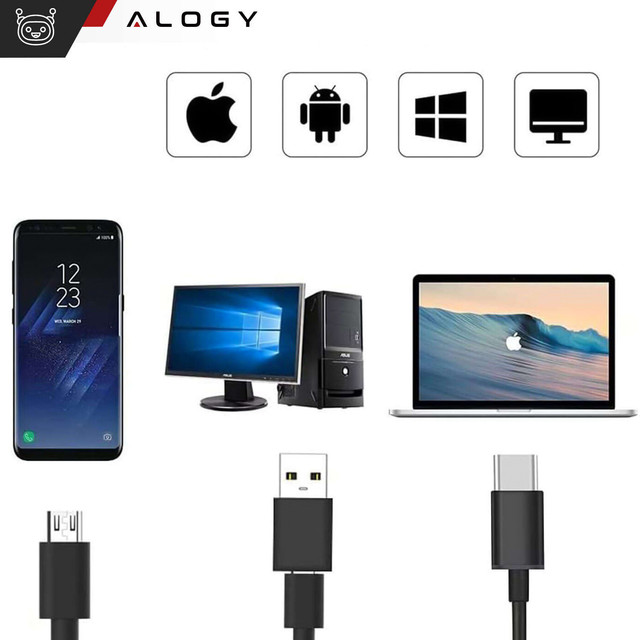 Kamera inspekcyjna endoskopowa micro USB   USB-C   USB Full HD 3m 8mm Endoskop Alogy Hard Wire
