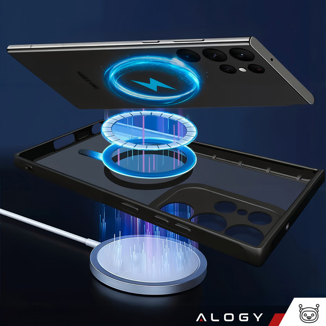 MagSafe Alogy Ring Mag Clear Case pro Samsung Galaxy S23 Ultra Qi Chargers Black