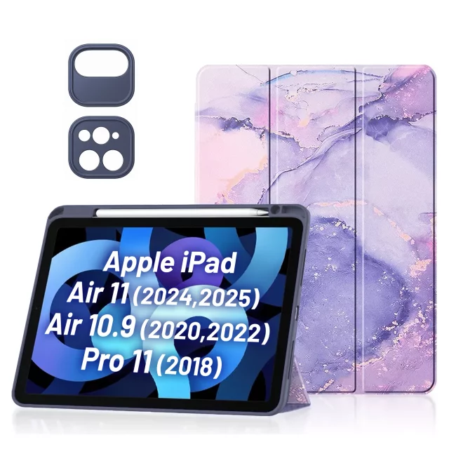 Etui hybrydowe z miejscem na rysik do Apple iPad Air 11" (2024,2025) / Air 10.9" (2020,2022) / Pro 11 (2018) Alogy Hybrid Book Cover Case Marble Fioletowe