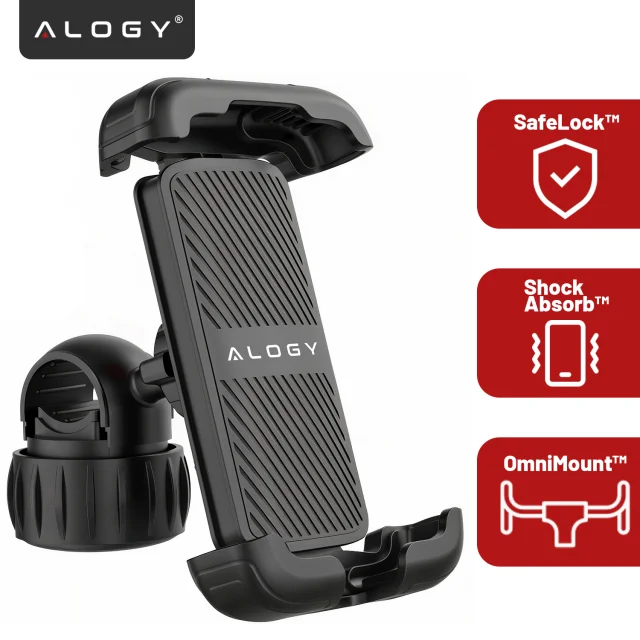 Uchwyt rowerowy do telefonu 4.7–6.8" – regulowany, obrót 360°, stabilne mocowanie na kierownicę roweru i motocykla – Alogy Sport Pro-Fit™ Czarny