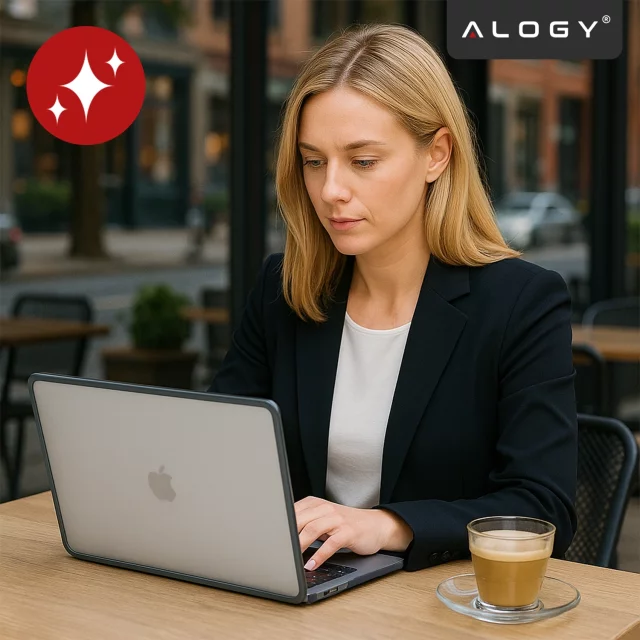 Etui ochronne do Apple Macbook Air 15 M2 2023 / M3 2024 (A2941, A3114) Alogy MatteGuard™ obudowa Matowa Przezroczysta Biel z czarną ramką