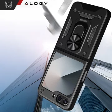 Case for Samsung Galaxy Z Flip 6 Armored Case Stand Ring Finger Ring Cover Alogy Black