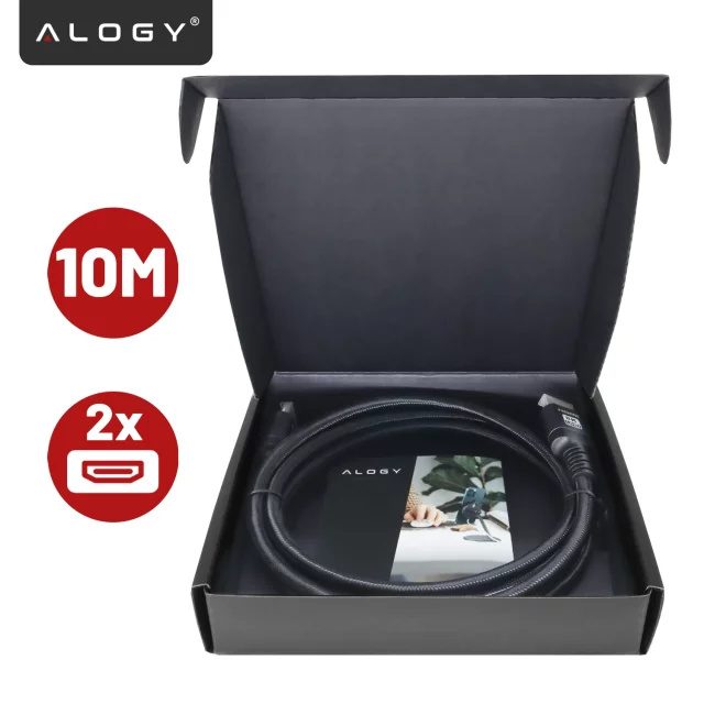Kabel HDMI 2.1 10 m, 4K/8K Alogy Ultra High Speed™ 48 Gbps 60Hz, Premium z Pozłacanymi Końcówkami, Nylonowy Oplot, Miedziany – Czarny