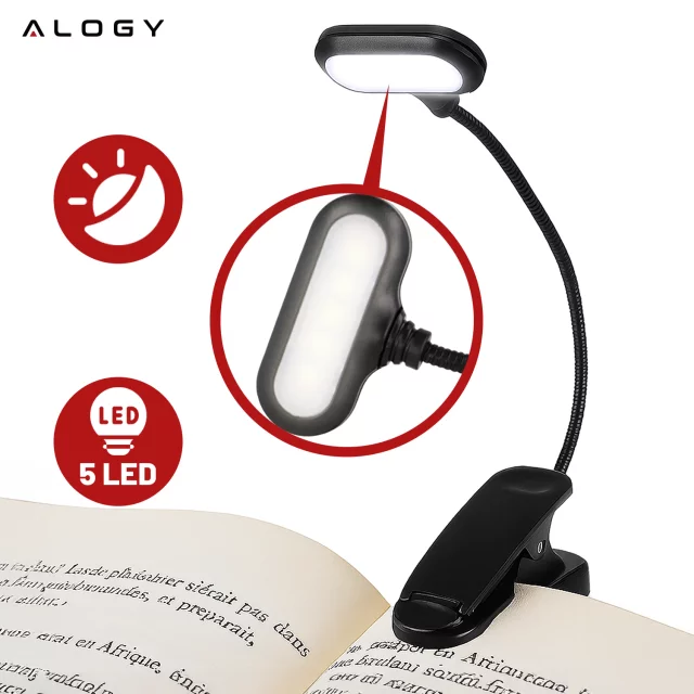 Alogy LED Clip Desk Lamp Cordless Rechargeable Reading Black