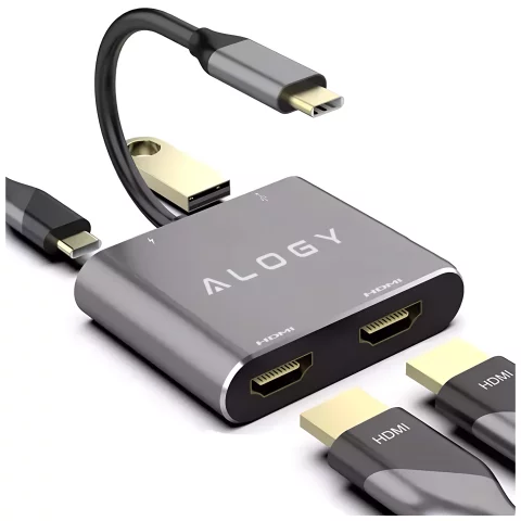 Alogy HUB Splitter Adapter for Laptop Computer USB-C to 3x USB-A 2.0 1x USB-A 3.0 Gray