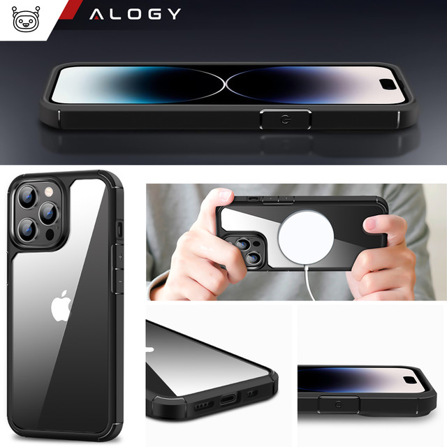 Hülle für iPhone 14 Pro Max 4er Set Brille 5in1 gepanzert 360 Alogy Hybrid 2x Bildschirmglas 2x Linse schwarz-transparent