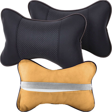 Profiled car neck pillow for the headrest of the car, comfortable soft eco-leather Alogy Black