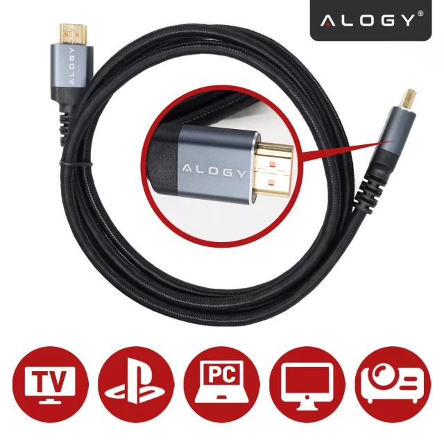 Kabel HDMI 2.1 10 m, 4K/8K Alogy Ultra High Speed™ 48 Gbps 60Hz, Premium z Pozłacanymi Końcówkami, Nylonowy Oplot, Miedziany – Czarny