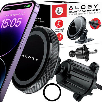 Magnetic car holder for phone, window, grille, cockpit, dashboard, car, phone, Alogy Black