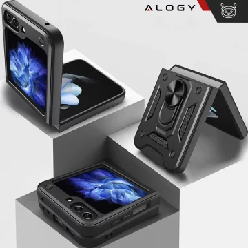 Pouzdro pro Samsung Galaxy Z Flip 6 Armored Case Stand Ring Alogy černé
