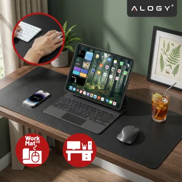 Podkładka na biurko 90×45 cm – antypoślizgowa mata ochronna z eleganckiej ekoskóry PU, pod mysz i klawiaturę, stylowa i trwała – Alogy WorkMat™ Czarna