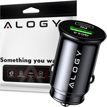 Car charger 38W USB QC 3.0 18W USB-C C PD 20W fast and strong for Alogy Car phone black USB-C cable 1m