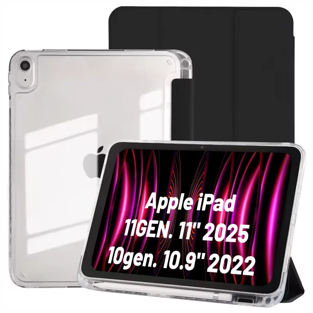 Etui do Apple iPad 11gen. 11" 2025 / 10gen. 10.9" 2022 Ochronne Hybrydowe z Miejscem na Rysik, Składana Okładka, Funkcja Podstawki, Alogy HybridBook™ Case – Czarne