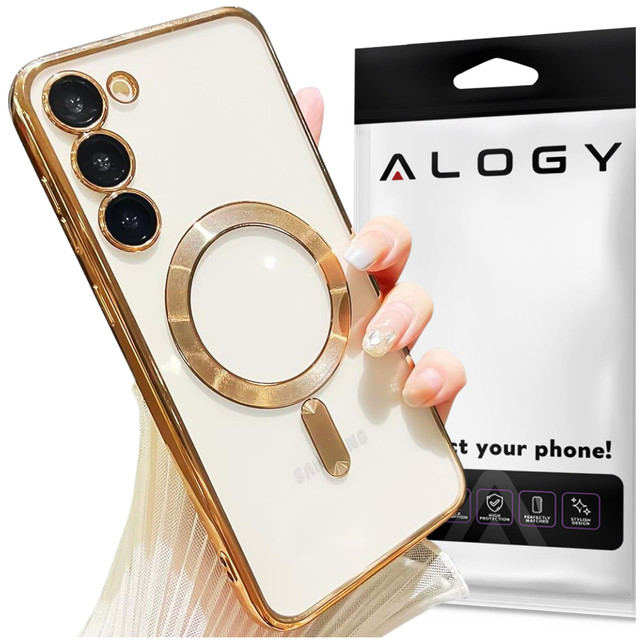 Case for Samsung Galaxy S24 Plus Mag Safe Glamor Case Ring Housing Camera Protection Alogy Gold Transparent