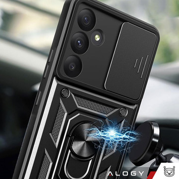 Hülle für Samsung Galaxy A55 5G Gepanzerte Schiebehülle Ringgehäuse Kameraschutz Camshield Alogy Schwarz