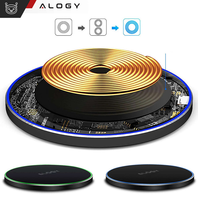 QI bezdrátová indukční nabíječka 20W rychlá LED Alogy kulatý silný USB-C kabel Černý