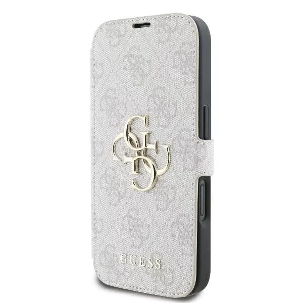 Guess 4G Metal Logo Book Case iPhone 16 6,1″ – Pink z funkcją podstawki