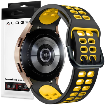 Alogy Soft Band Sport Strap Smartwatch Rubber for Samsung Galaxy Watch 4/5 40/42/44/45mm Black & Yellow