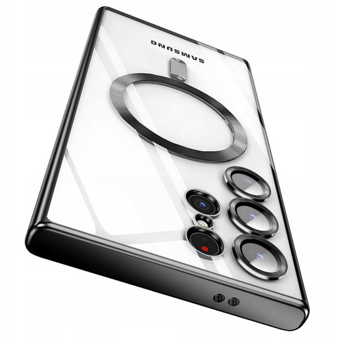 Case for Samsung Galaxy S24 Ultra Mag Safe Glamor Case Ring Housing Camera Protection Alogy Black Transparent