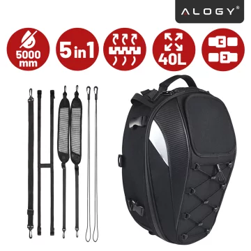 Voděodolný motocyklový batoh 40l – 5 v 1 – horní kufr, brašna na sedlo, brašna na kufr, brašna na helmu, s krytem, ​​nylon, městská brašna na motocykl – Alogy RoadMaster™ černá