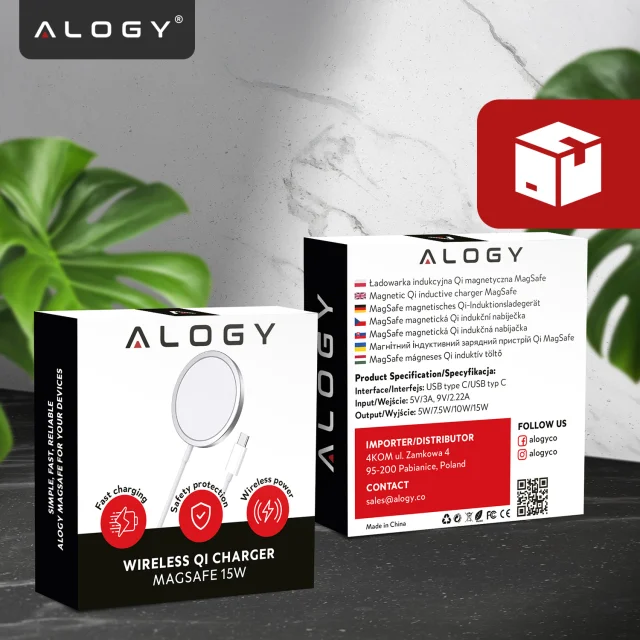 Ładowarka indukcyjna do iPhone do MagSafe – bezprzewodowa 20W, szybkie i stabilne ładowanie dla iPhone 12/13/14/15/16/17/ Pro / Max / Mini / Air – Alogy MagCharge™ Biała