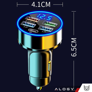 Car charger 4x USB QC 3.0 USB C PD 20W LED fast powerful 250W for Alogy Car phone black