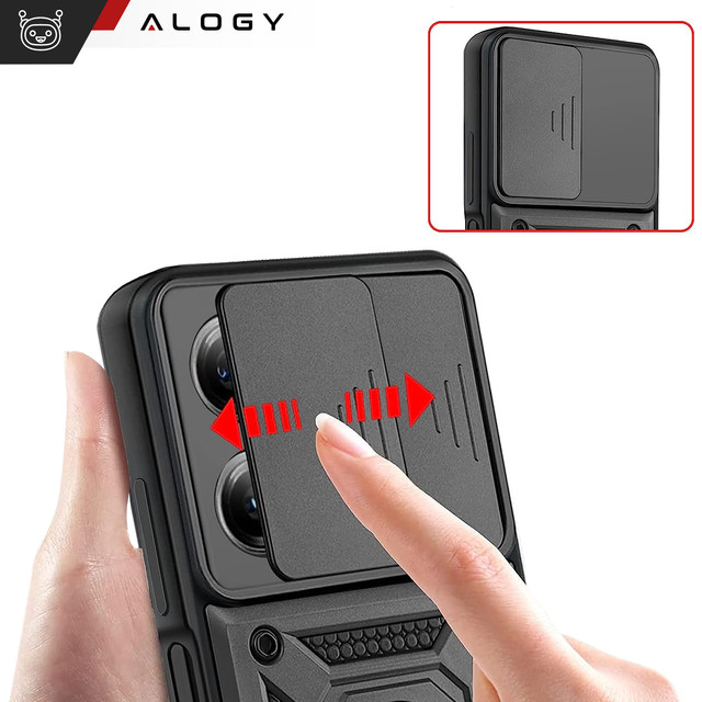 Etui ochronne Alogy Camshield Stand Ring z osłonką na aparat do Xiaomi Poco X5 Pro 5G / Redmi Note 12 Pro 5G Czarne
