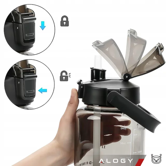 Large bottle for drinking drinks Alogy MotivHydro Motivational measuring cup 2l 2000ml Black