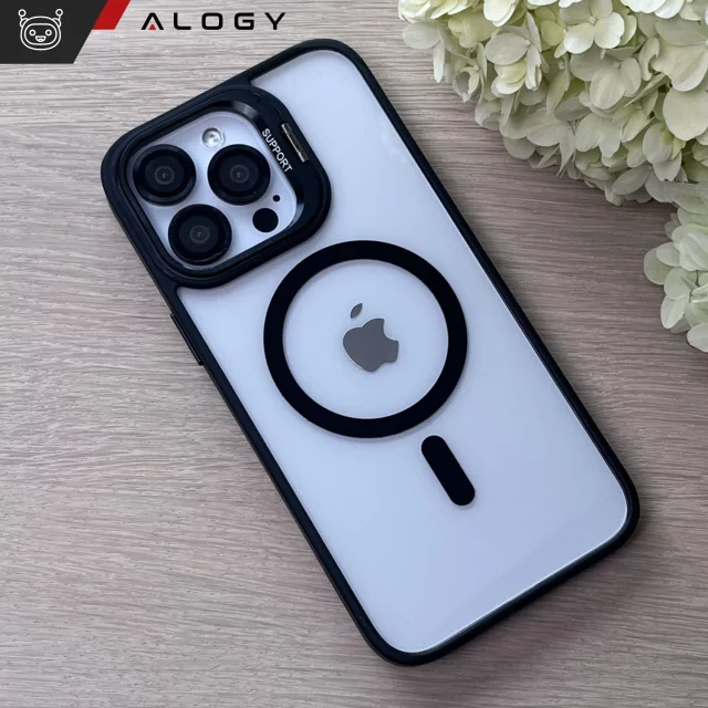 Etui hybrydowe ochronne do Apple iPhone 16 Pro Alogy KickStand Hybrid Case z podpórką do MagSafe Czarne + szkło hartowane