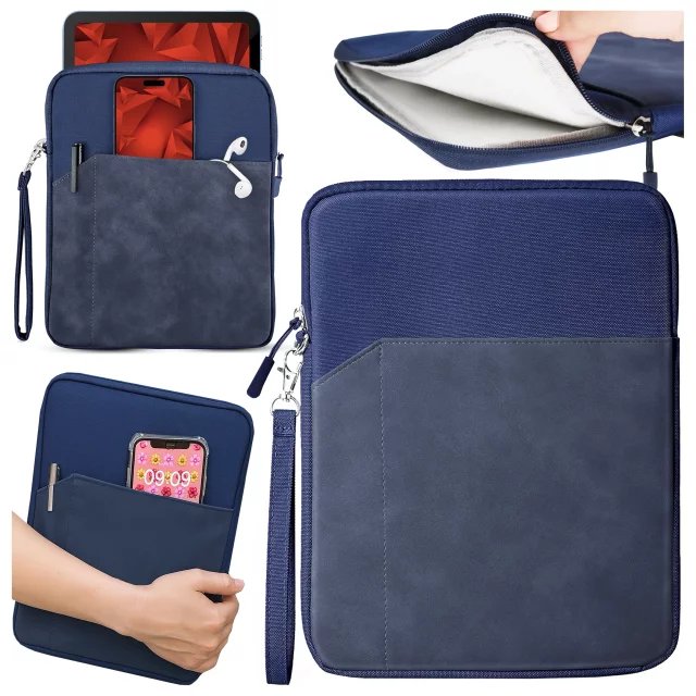 Torba Wsuwka Uniwersalna na tablet 9.7–10.8" z Smyczką i Kieszonką, Ochronna, Wodoodporna, Miękkie Wnętrze Alogy SleeveBag™ – Etui do iPad, Samsung, Lenovo, Xiaomi, Granatowy