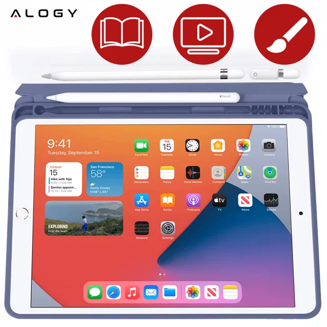 Hülle für Apple iPad 10.2 9 Gen 8/7 2021/2020/2019 Smart Pencil Case Alogy TPU Tablet Cover Blaues Glas