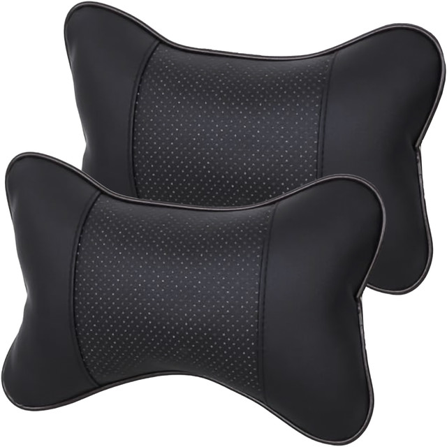 Profiled car neck pillow for the headrest of the car, comfortable soft eco-leather Alogy Black