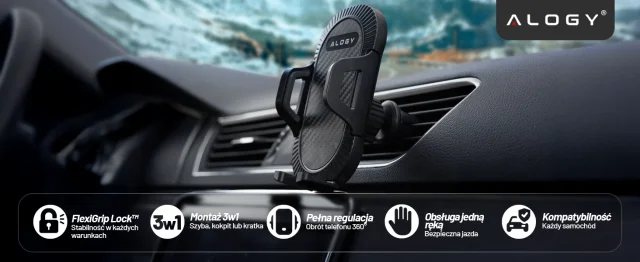 Alogy 3-in-1 car phone holder for the windshield, dashboard grille, cockpit Organizer