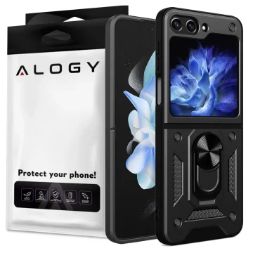 Case for Samsung Galaxy Z Flip 6 Armored Case Stand Ring Finger Ring Cover Alogy Black