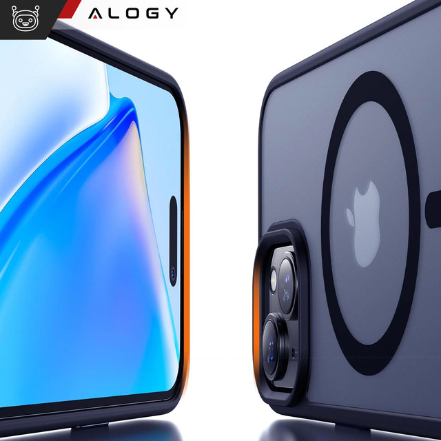 Case for iPhone 15 Plus MagSafe Matt Case Cover frosted Alogy Ring armored phone case Navy Blue Glass
