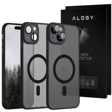 Skleněné pouzdro pro Apple iPhone 15 Alogy MagSafe Hybrid Matte Case Matný kryt s ochranou objektivu černý