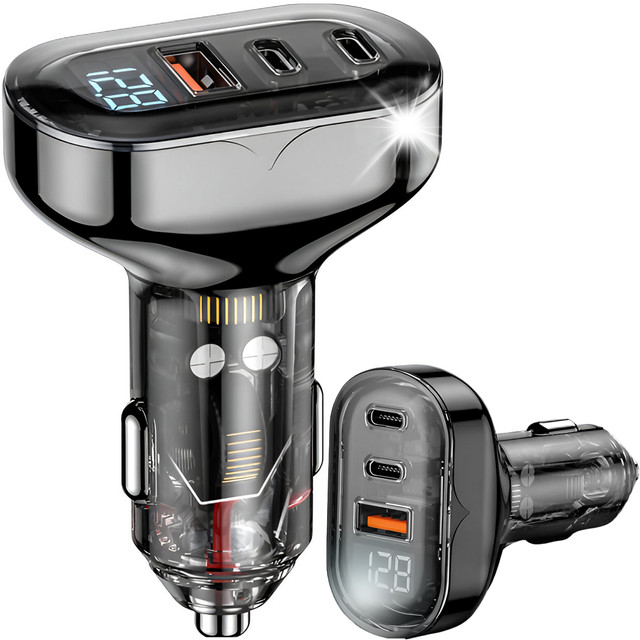 Car charger 2x USB-C C PD 36W USB QC 3.0 LED fast for phone, powerful 72W Alogy black