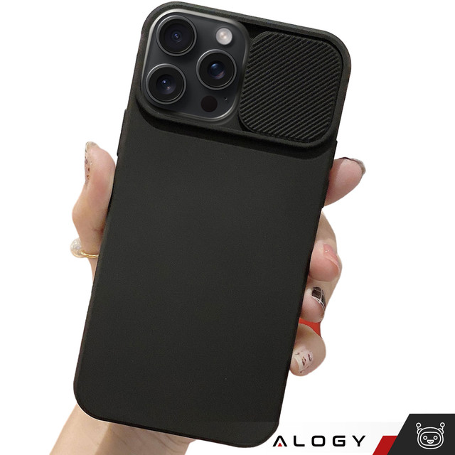 Case for iPhone 15 Pro Max Slide Case with Lens Protector Camera Housing Matte Black Alogy Soft Matt Glass