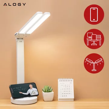 Lampe Alogy Doppel-LED-Schreibtischlampe stehend auf dem Schreibtisch mit Akku Schulzeichner Weiß